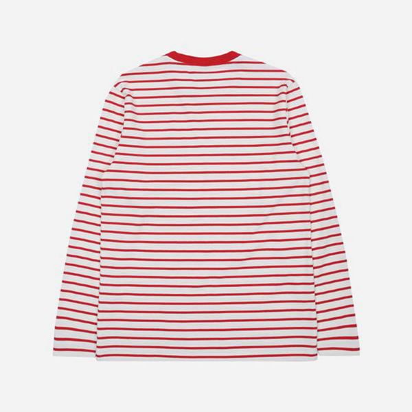 Fila Tričká Panske Červené / Biele - Striped Crew Neck L/S Vypredaj - Slovakia 36047-CTOD